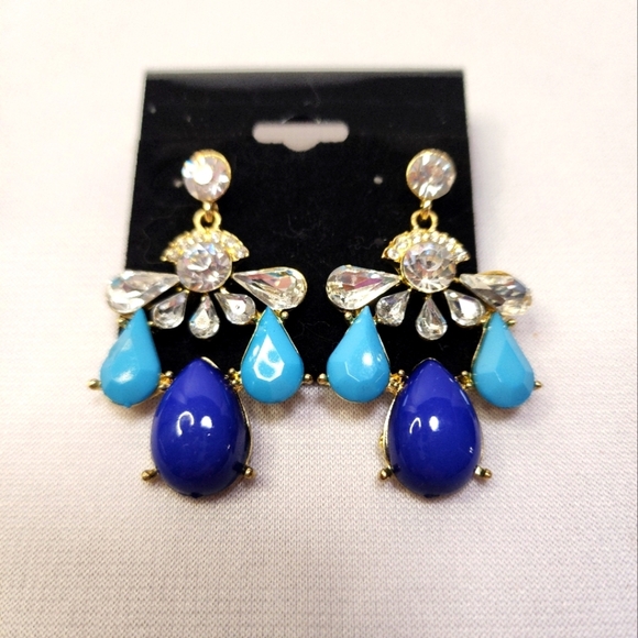 Royal Blue and Turquoise Chandalier Dangle Earrings - Picture 1 of 9